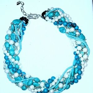 Vintage Carolee Turquoise & Pearl Torsade Necklace